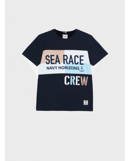 Фуфайка трикотажная для мальчиков (футболка) тёмно-синий,белый