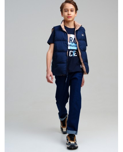 Жилет текстильный с полиуретановым покрытием для мальчиков светло-бежевый,тёмно-синий