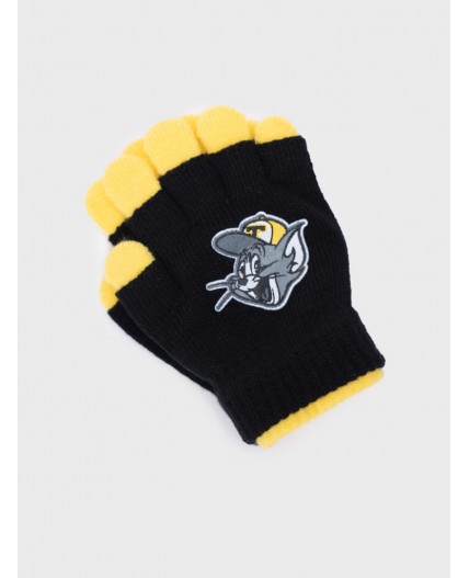 Перчатки детские трикотажные для мальчиков черный,жёлтый