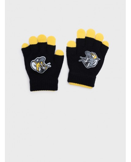 Перчатки детские трикотажные для мальчиков черный,жёлтый