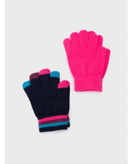 Перчатки трикотажные для девочек, 2 пары в комплекте фуксия,тёмно-синий