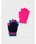 Перчатки трикотажные для девочек, 2 пары в комплекте фуксия,тёмно-синий