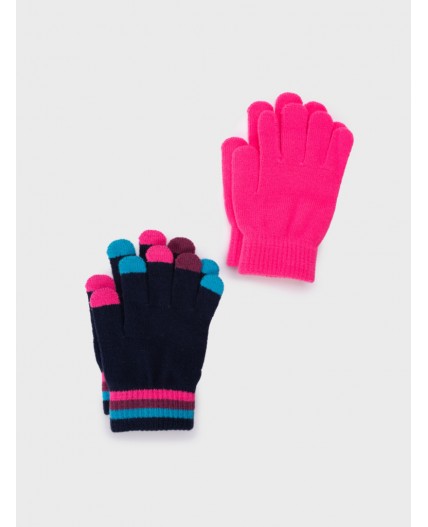 Перчатки трикотажные для девочек, 2 пары в комплекте фуксия,тёмно-синий