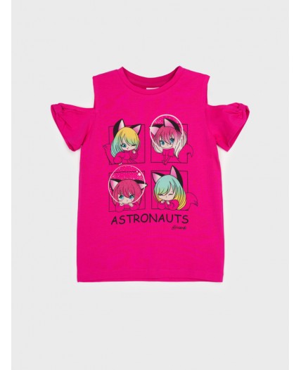 Фуфайка трикотажная для девочек (футболка) ярко-розовый