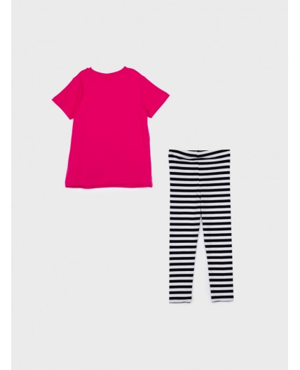 Комплект трикотажный для девочек: фуфайка (футболка), брюки (легинсы) фуксия,черный,белый
