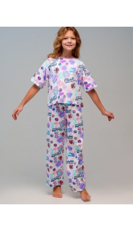 Пижама трикотажная для девочек разноцветный