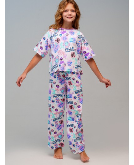 Пижама трикотажная для девочек разноцветный
