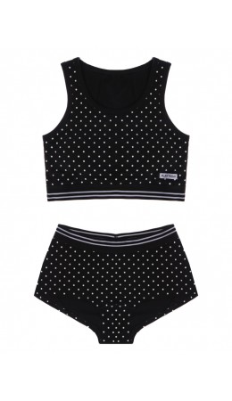 Комплект трикотажный для девочек: топ, трусы черный,белый