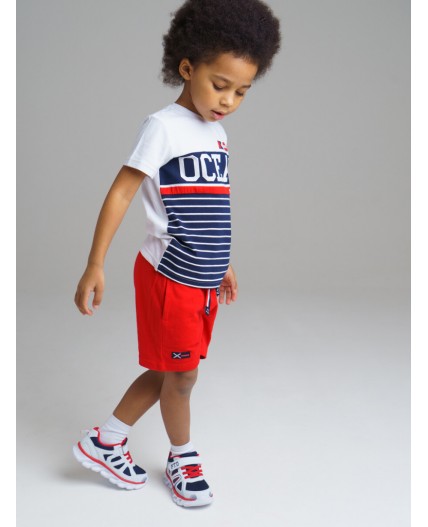 Футболка, шорты для мальчика белый,тёмно-синий,красный