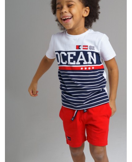 Футболка, шорты для мальчика белый,тёмно-синий,красный