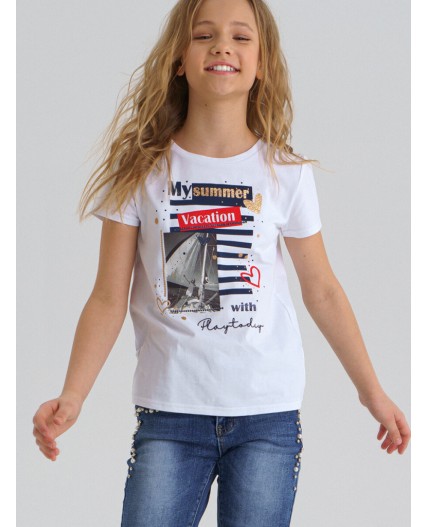 Футболка для девочки белый,разноцветный