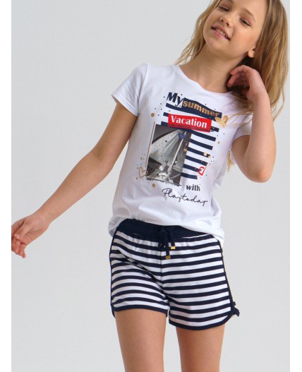 Шорты трикотажные для девочки тёмно-синий,белый