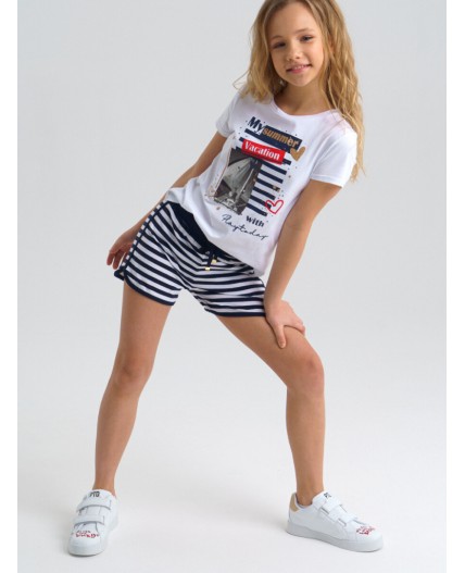 Шорты трикотажные для девочки тёмно-синий,белый