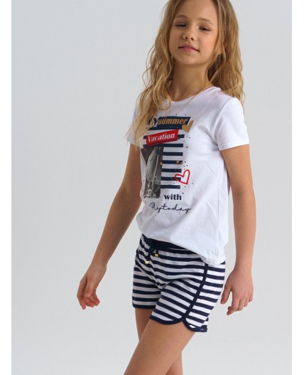 Шорты трикотажные для девочки тёмно-синий,белый