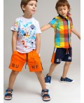 Шорты трикотажные для мальчика, 2 шт. в комплекте оранжевый,тёмно-синий,белый