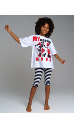 Пижама: футболка и леггинсы для девочки Disney белый,черный,красный