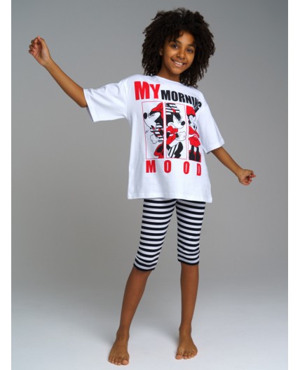 Пижама: футболка и леггинсы для девочки Disney белый,черный,красный
