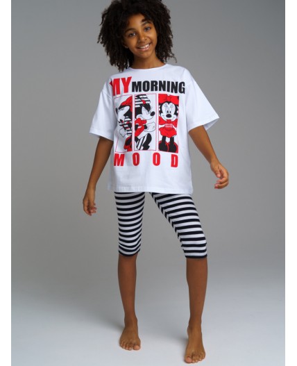 Пижама: футболка и леггинсы для девочки Disney белый,черный,красный