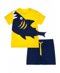 Комплект детский трикотажный для мальчиков: фуфайка (футболка), шорты жёлтый,тёмно-синий