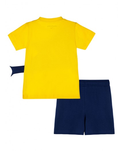 Комплект детский трикотажный для мальчиков: фуфайка (футболка), шорты жёлтый,тёмно-синий