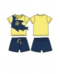 Комплект детский трикотажный для мальчиков: фуфайка (футболка), шорты жёлтый,тёмно-синий