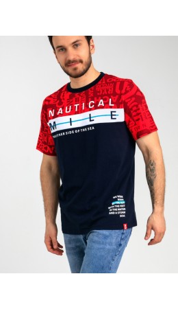 Фуфайка трикотажная для мужчин (футболка) тёмно-синий,красный,белый