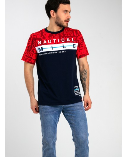 Фуфайка трикотажная для мужчин (футболка) тёмно-синий,красный,белый