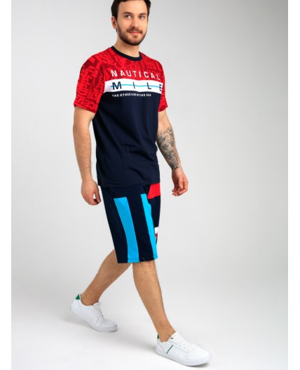 Фуфайка трикотажная для мужчин (футболка) тёмно-синий,красный,белый