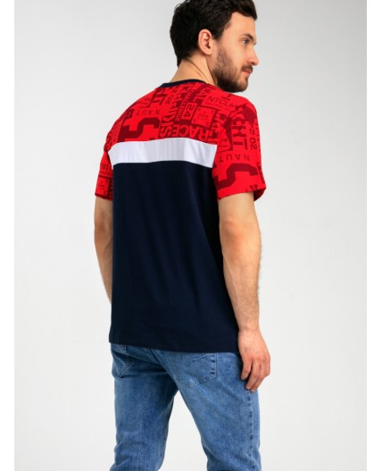 Фуфайка трикотажная для мужчин (футболка) тёмно-синий,красный,белый