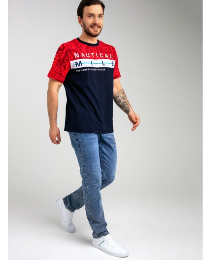 Фуфайка трикотажная для мужчин (футболка) тёмно-синий,красный,белый