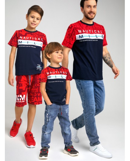 Фуфайка трикотажная для мужчин (футболка) тёмно-синий,красный,белый