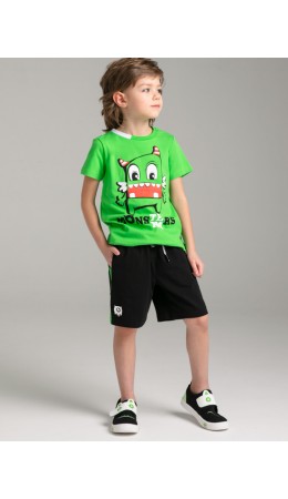 Комплект трикотажный для мальчиков: фуфайка (футболка), шорты зеленый,черный