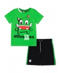 Комплект трикотажный для мальчиков: фуфайка (футболка), шорты зеленый,черный