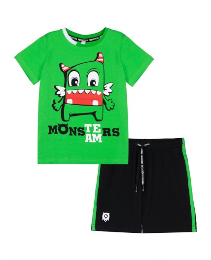 Комплект трикотажный для мальчиков: фуфайка (футболка), шорты зеленый,черный