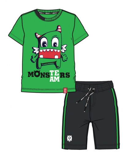 Комплект трикотажный для мальчиков: фуфайка (футболка), шорты зеленый,черный