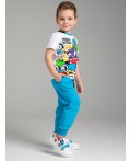 Комплект трикотажный для мальчиков: фуфайка (футболка), брюки белый,голубой