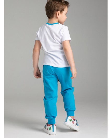 Комплект трикотажный для мальчиков: фуфайка (футболка), брюки белый,голубой