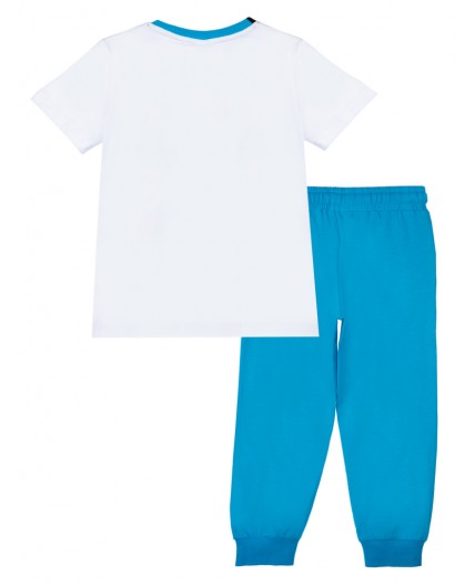 Комплект трикотажный для мальчиков: фуфайка (футболка), брюки белый,голубой