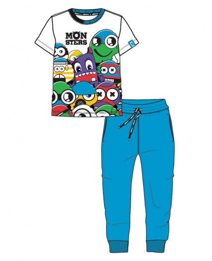 Комплект трикотажный для мальчиков: фуфайка (футболка), брюки белый,голубой