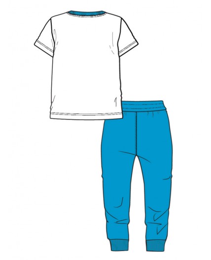 Комплект трикотажный для мальчиков: фуфайка (футболка), брюки белый,голубой