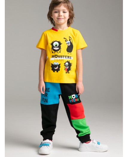 Брюки трикотажные для мальчиков черный,разноцветный