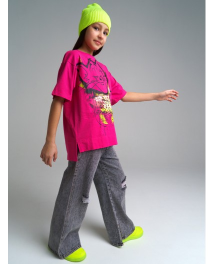 Фуфайка трикотажная для девочек (футболка) розовый,разноцветный