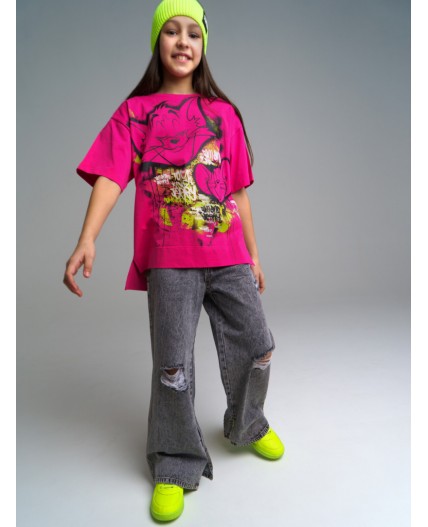 Фуфайка трикотажная для девочек (футболка) розовый,разноцветный