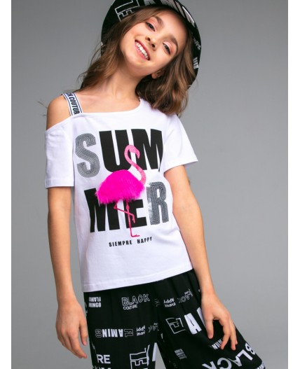 Фуфайка трикотажная для девочек (футболка) белый