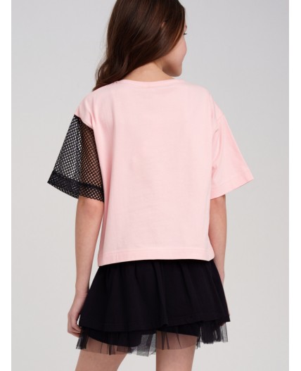 Фуфайка трикотажная для девочек (футболка) черный,белый,светло-розовый