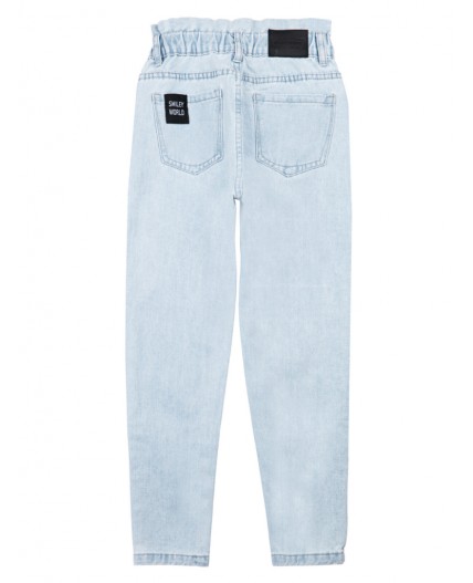 Брюки текстильные джинсовые для девочек голубой