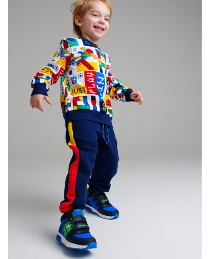 Брюки трикотажные для мальчиков тёмно-синий,разноцветный