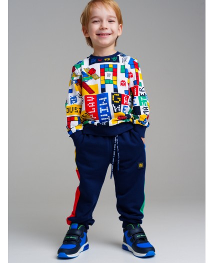 Брюки трикотажные для мальчиков тёмно-синий,разноцветный