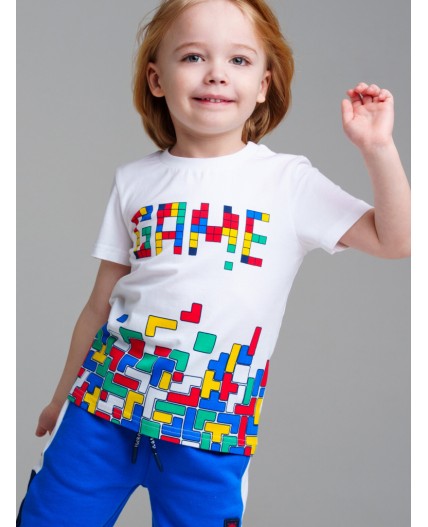 Фуфайка трикотажная для мальчиков (футболка) белый,разноцветный