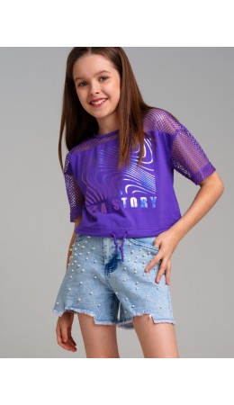 Фуфайка трикотажная для девочек (футболка) сиреневый